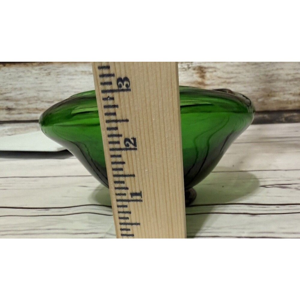 Mid Century Hunter Green Glass Bowl Waved Edge 5” X 3” Tall Vintage MCM Art - Picture 12 of 12